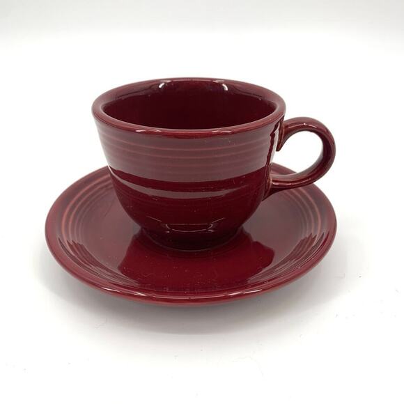Fiesta Other - Fiesta Retired HLC Burgundy Cinnabar Coffee Cafe Tea Mug Cup & Saucer Fiestaware